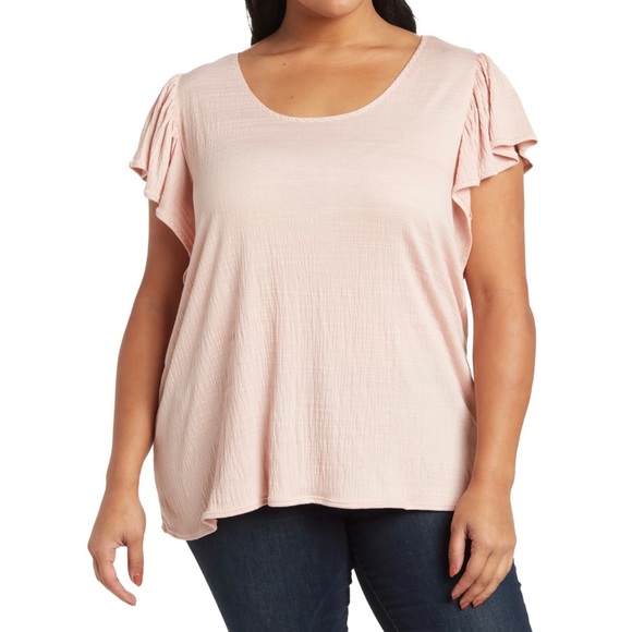 Max Studio Tops - NWT Max Studio Flutter Short Sleeve Crinkle Blouse blush pink 1x